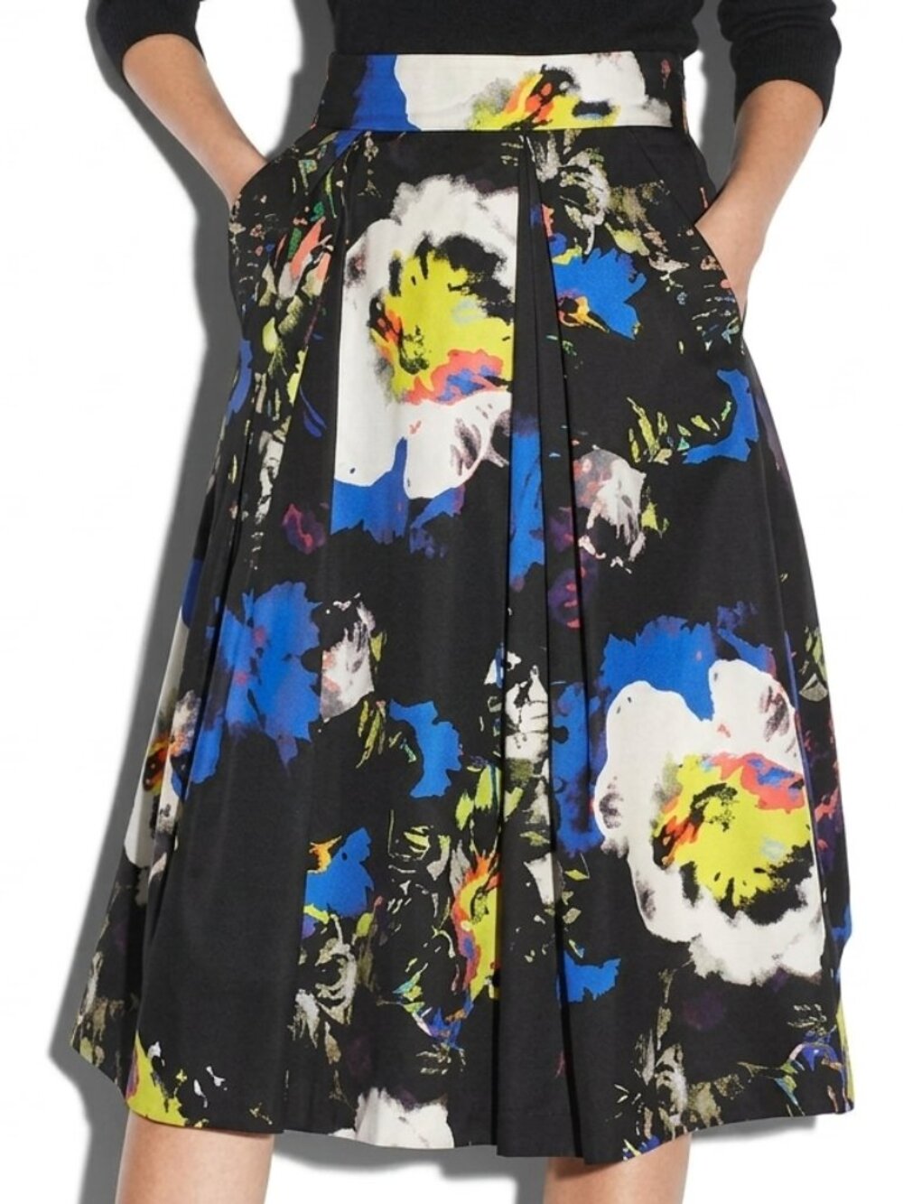 NWT Milly Lana Skirt 10 Neon Floral Print Multicolor Black A-Line Pleated Midi M